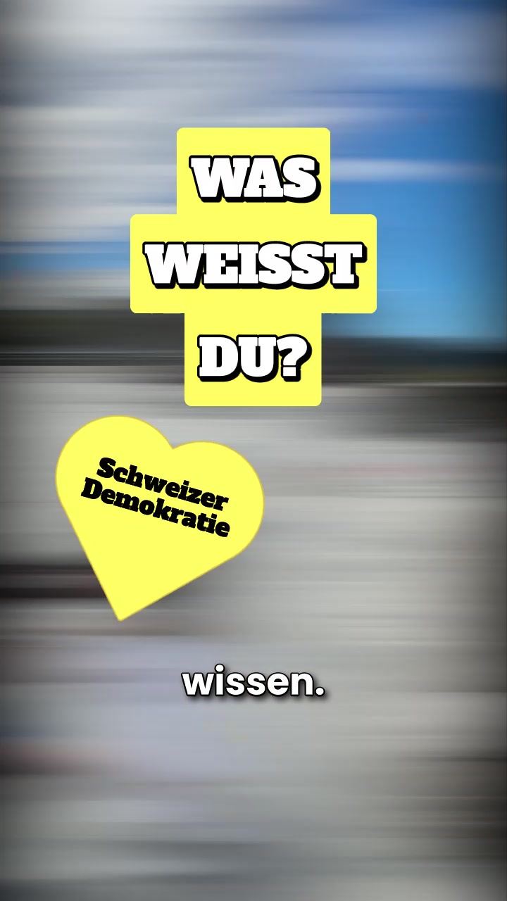 Ein gelbes Kreuz-Emblem mit dem Text „Was weisst du?“ und einem Herz mit der Aufschrift „Schweizer Demokratie“; Untertitel „wissen.“