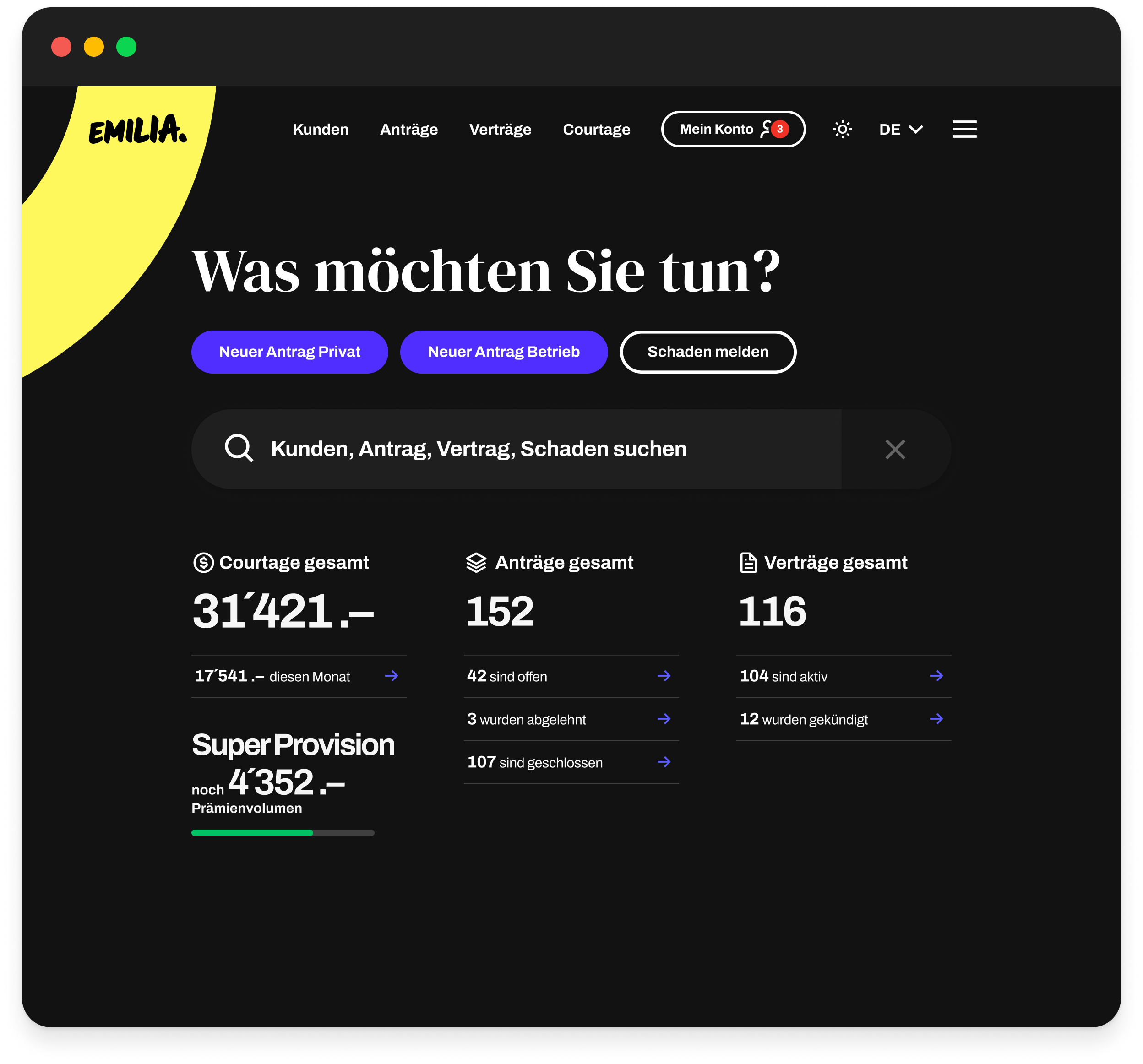 Broker Portal Screenshot in dunklem Design