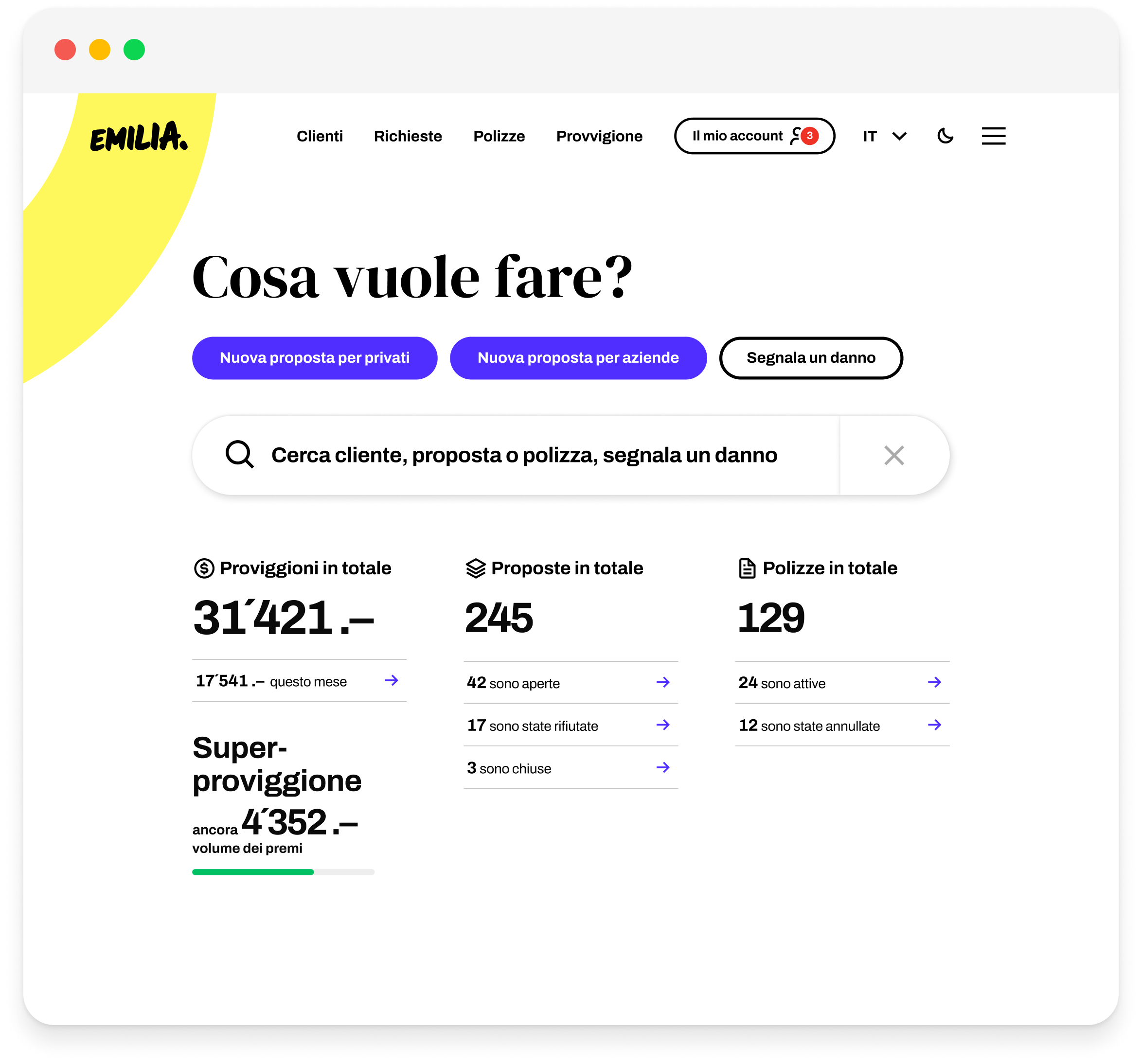 Screenshot del portale broker in modalità chiara