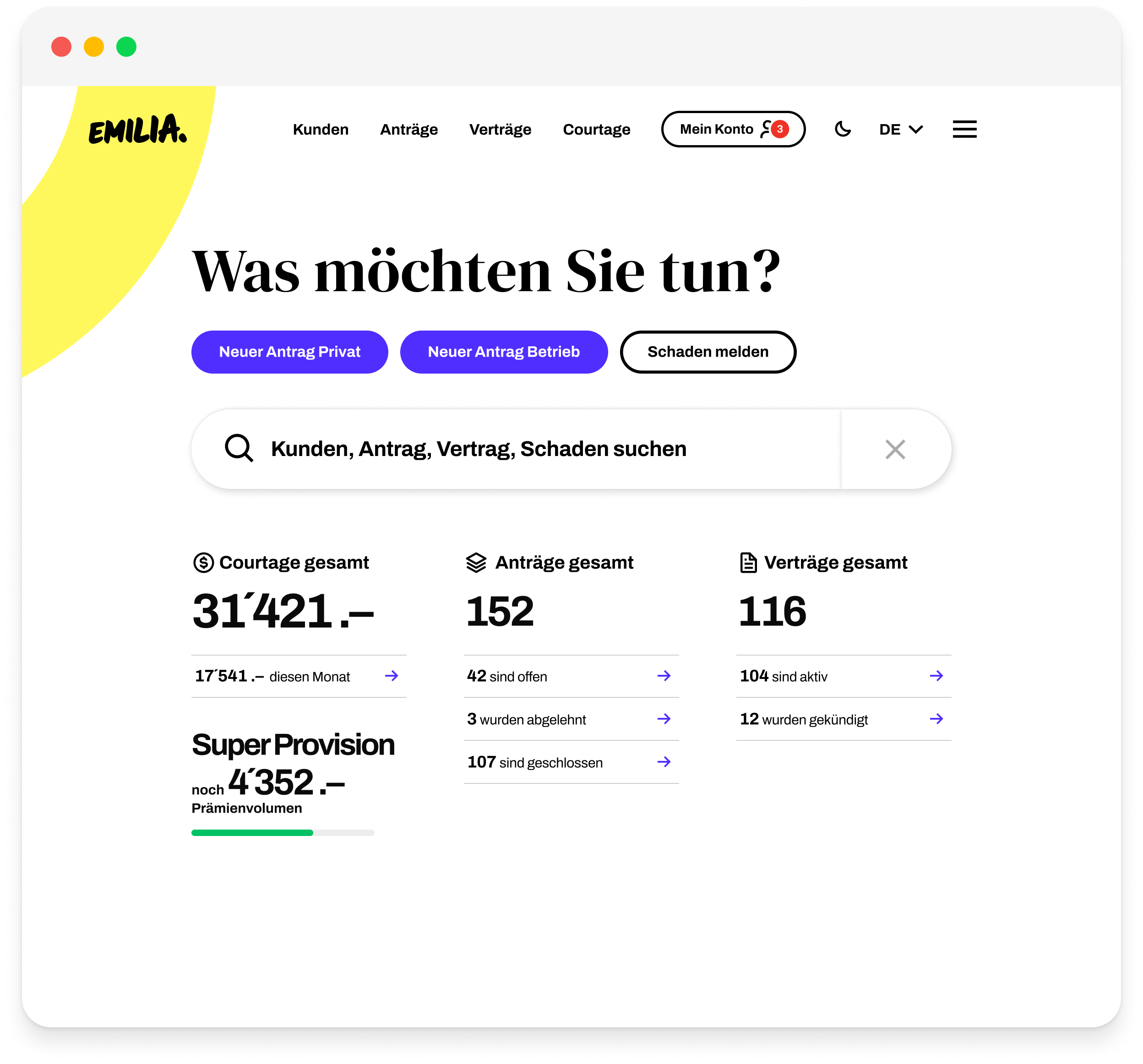 Broker Portal Screenshot in hellem Design